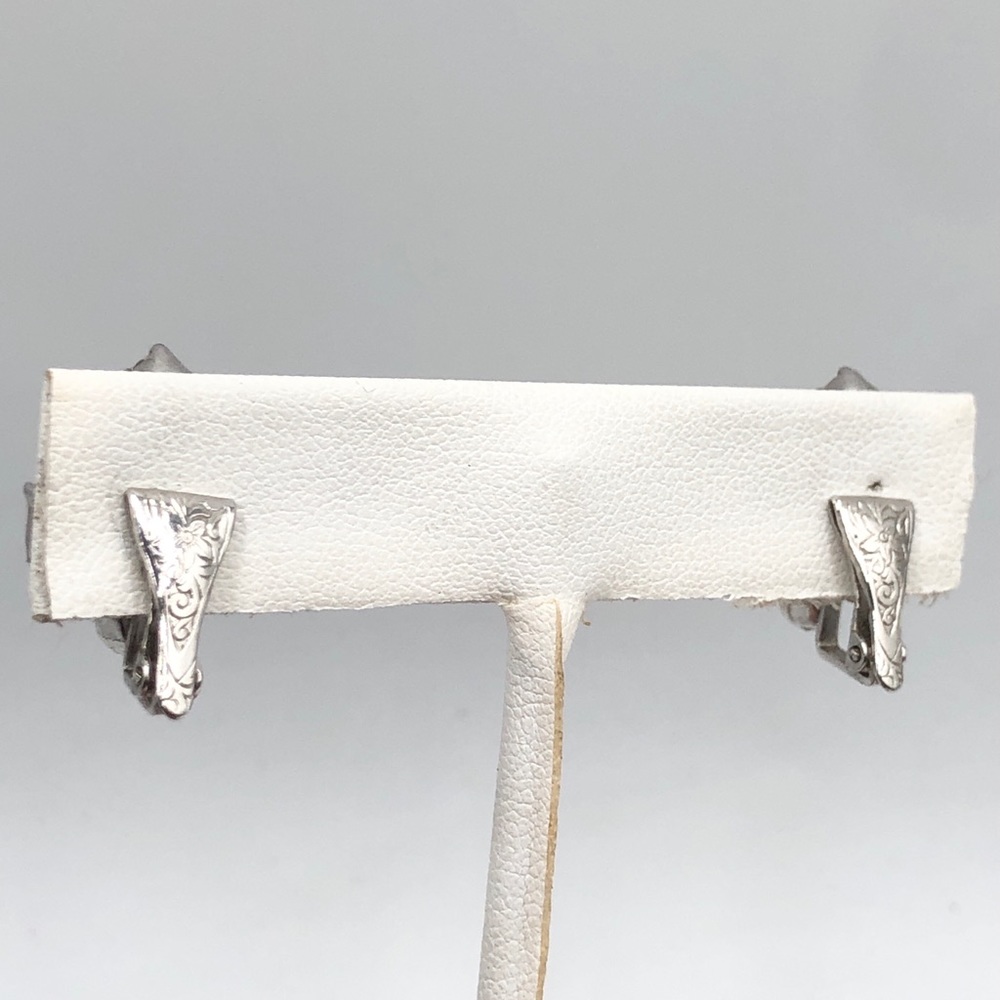 Vintage Bogoff Rhinestone Silver Estate Earrings - image 5